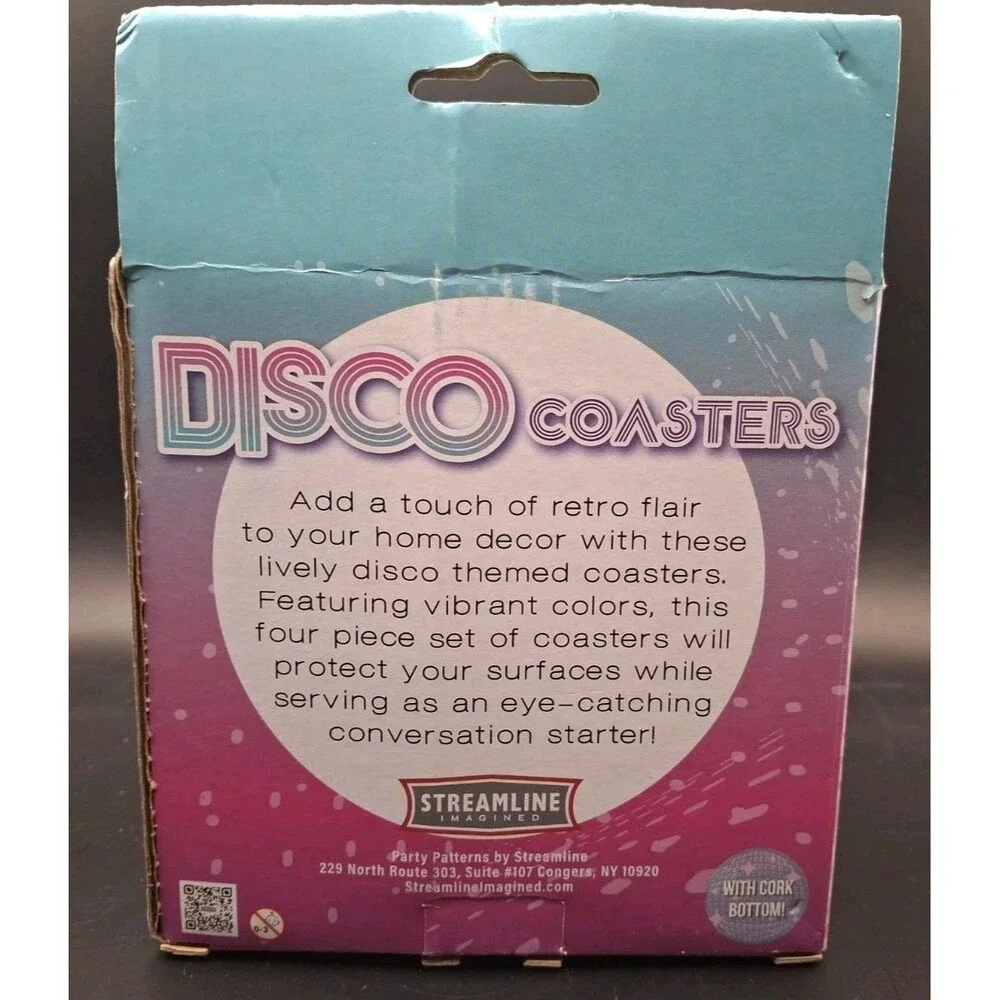 Set Of 4 Disco Coasters Different Colors For Drinks/Beverages W/ Cork Bottoms